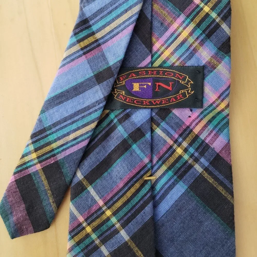 80s Blue and Pink‎ Plaid Tie